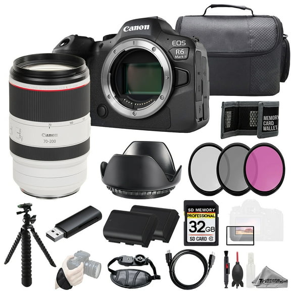 Canon EOS R6 II Camera   RF 70-200mm f/2.8L IS USM Lens  32GB   Ext Bat  3 PC Filter- Kit (International Version)