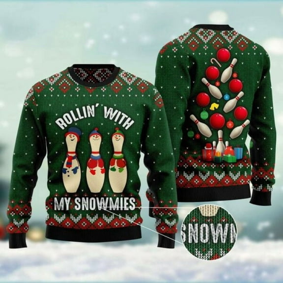 Bowling Rollin With My Snowmies Ugly Christmas Sweater, Christmas Sweater, Ugly Sweater, Funny Xmas Sweaters