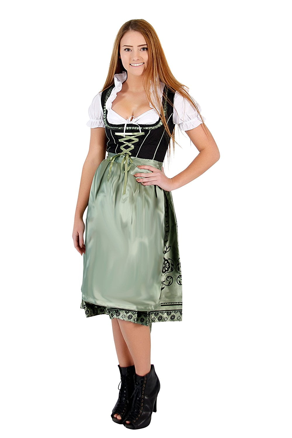 Oktoberfest Drindl Bavarian German Beer Girl Green Maid Costume Dress 