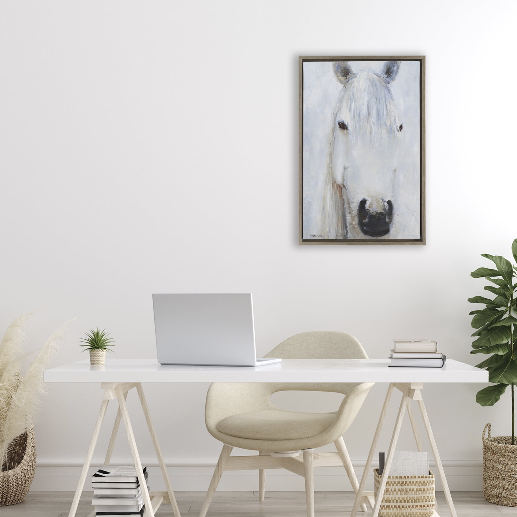 Stupell Industries Pure White Horse Portrait Brown Framed Floater Canvas Wall Art, design by Jadei Graphics