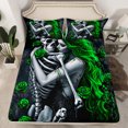 thumbnail image 2 of Castle Fairy Teens Adults Abstract Rose Skeleton Twin Sheet Sets 3pcs,Gothic Valentine Twin Fitted Sheet Microfiber,Black Green Breathable Flat Sheet,Microfiber Bedroom Decor, 2 of 7