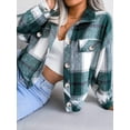 thumbnail image 4 of Women's Casual Plaid Flannel Cropped Jacket Long Sleeve Button Down Fall Outfit, 4 of 6