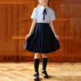 thumbnail image 2 of SGFCWSX Girls 3-Piece School Uniform Set, Kids Short Sleeve Collared Shirt with Bow Tie and Pleated Skirt Outfit Navy Size 7-8 Years, 2 of 8