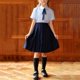 thumbnail image 2 of Odeerbi Niñas 3 Piezas Preppy Vestido de Manga Corta Camisa de Vestido A Rayas y Falda Plisada Conjunto de Uniforme Escolar Con Corbata, 2 of 7