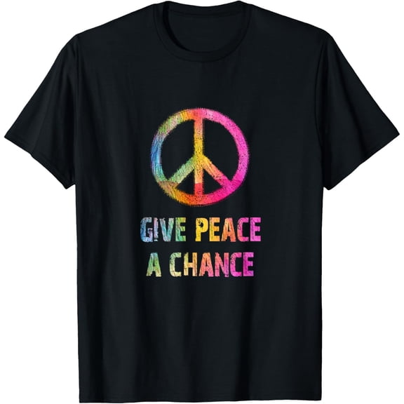 Rainbow Give Peace a Chance 1960s Retro TeeMen and women, Black T-shirt, size: Extra large