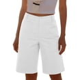 thumbnail image 2 of Pxxlle Knee Length Shorts for Women with Pockets Casual Summer High Waisted Work Office Shorts Business Dress Wide Leg Shorts White XXL, 2 of 9