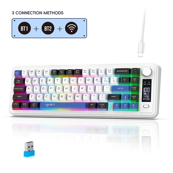 2.4G Dual Bluetooth Keyboard 68 Keys with Multifunctional Display,Long Battery Life.Wireless Gaming Keyboard for PC/Tablet/Phone