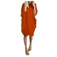 thumbnail image 2 of ZHOGXU Women's Dress Long Sleeve Round Neck Solid Color Fashion Comfortable Loose Fit Dresses With Pockets For Casual Daily Wear,Orange,L, 2 of 4