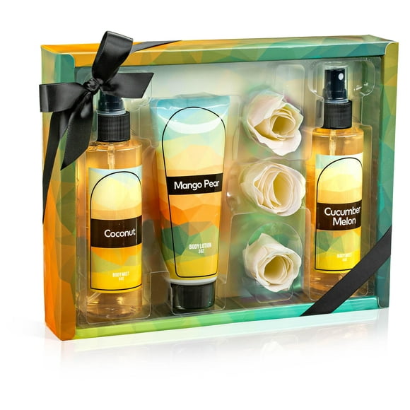 Fine Fragrance Body Mist & Body Splash Gift Set - Luxury Self-Care Combo for Women and Girls (Coconut, Cucumber, Mango Pear, Rose Soap) Valentines Gift for Women