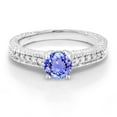 thumbnail image 2 of Gem Stone King 925 Sterling Silver Blue Tanzanite and White Created Sapphire Women's Engagement Ring (1.05 Ct Round, Size 9), 2 of 4