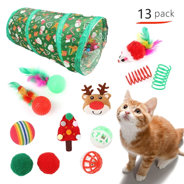Juguetes interactivos para gatos pequeños, adecuados para gatos de interior, incluyendo túnel para gatos y set de Santa Claus.