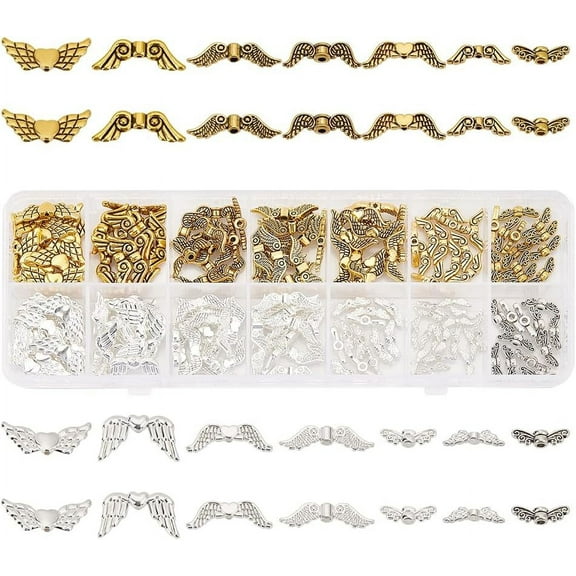 173pcs Wing Charms Metal Angel Wings Pendant Alloy Fairy Wing Beads Tibetan Style Metal Vintage Charms for DIY DIY Jewelry Making Supplies Arts Crafts Necklace Bracelet Silver/Gold