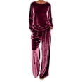 thumbnail image 3 of RongHuan Velvet Set 2 Piece for Women Casual Outfit Baggy Comfy Long Sleeve Crewneck Top Matching Straight Leg Pants, 3 of 9