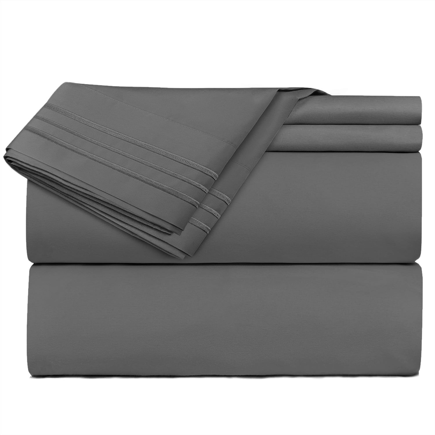 Clara Clark Premier 1800 Microfiber Collection 3-Line Bed Sheet Set, Twin Size, Charcoal Stone Gray