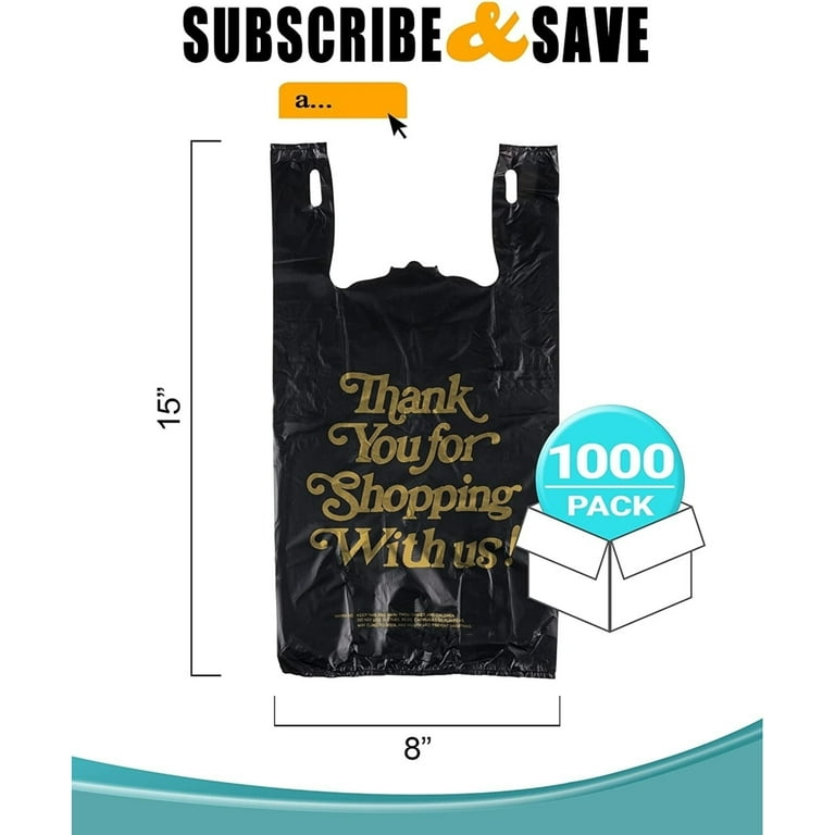 Thank You T Shirt Bags pk. of 1000 Black 8x4x16 14 Microns 1