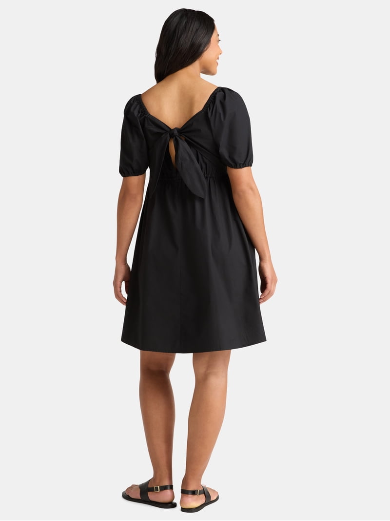 Time and Tru Women's and Women's Plus Tie Back Mini Dress with Puff  Sleeves, Sizes XS-4X - Walmart.com