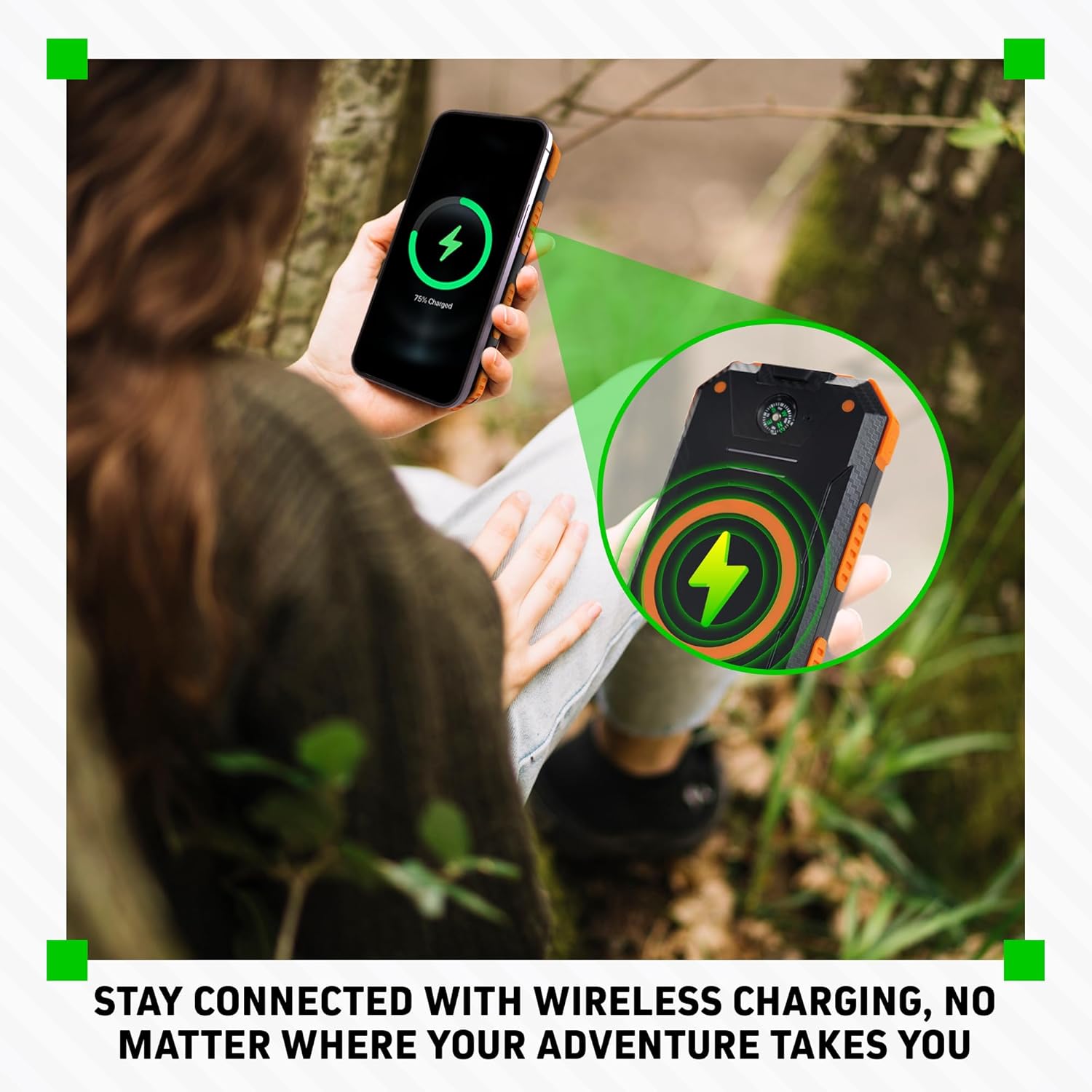 Chargeworx Solar Power Bank and Wireless Charger, 15,000 mAh Battery Pack with Dual LED Flashlight
