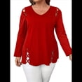 thumbnail image 2 of Blusas de Verano para Mujer con Hombros Descubiertos, Camisetas de Larga, Blusas con Diseño de Tiras Cruzadas y Aberturas Rojo 4XL, 2 of 7