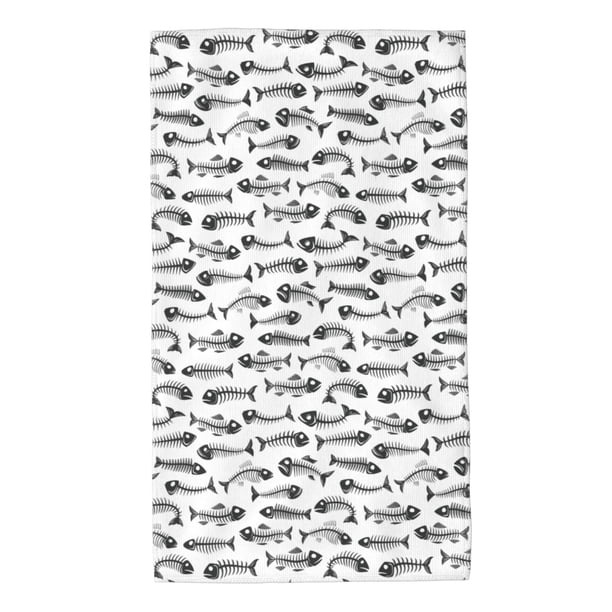 Balery Fish Bones Toalla de Microfibra Premium con Estampado – 27.5x16 pulgadas, Alta Absorción, Suave y Aterciopelada, Secado Rápido