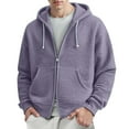 thumbnail image 3 of yuCgh Men's Waffle Knit Hoodie Coat, Double Zipper Front Closure, Casual Pullover Jacket with Hood for Fall Winter Layering & Street Style,Light Purple,M, 3 of 5