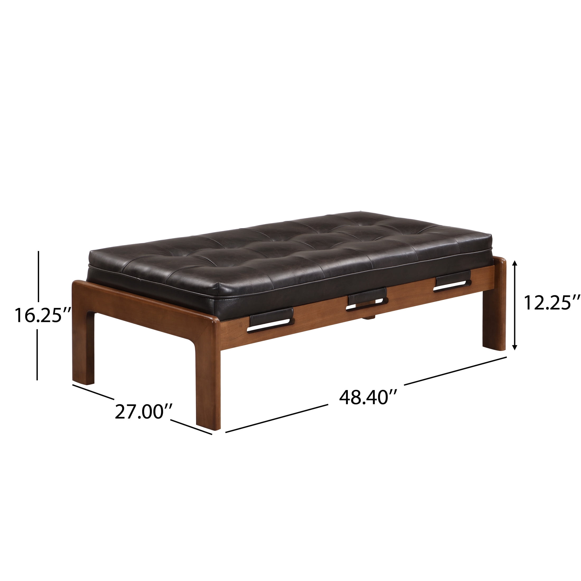 Christopher Knight Home Modern 48.4" Ottoman Bench, PU Leather Button-Tufted Cocktail Ottoman, Dark Brown