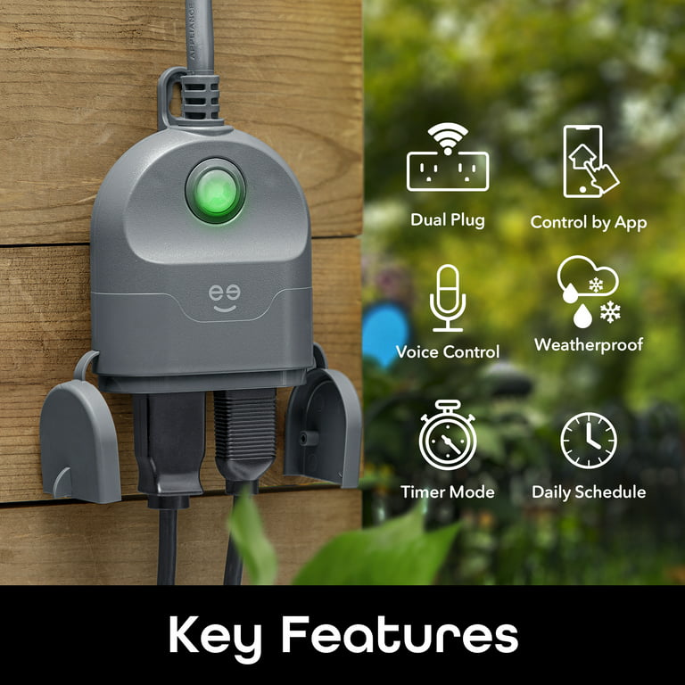 WiFi Outdoor Smart Plug, Alexa Smart Plugs That Work with Alexa Google Home for Voice Control, Wireless Remote App Control Smart Outlet Timer with 2