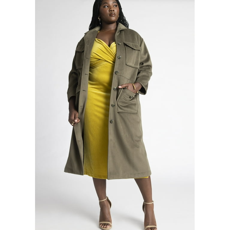 ELOQUII Women s Plus Size Utilitarian Patch Pocket Coat