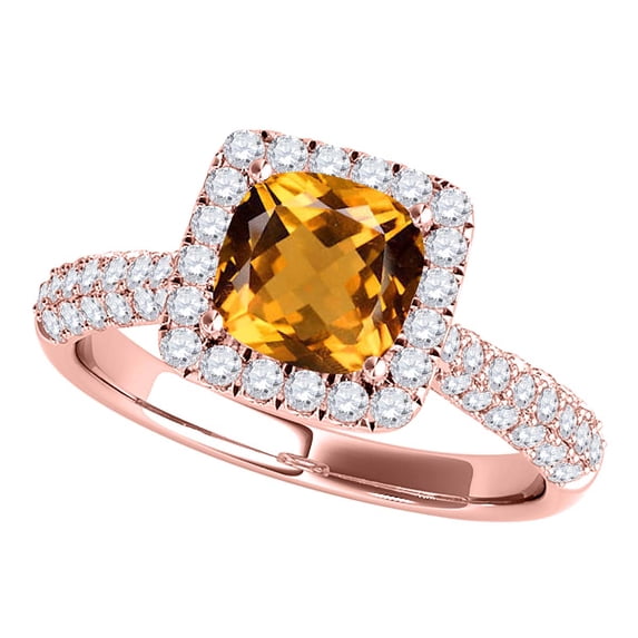 Mauli Jewels Engagement Rings for Women 0.95 Carat Diamond And Cushion Cut Citrine Ring 4-prong 10K Rose Gold