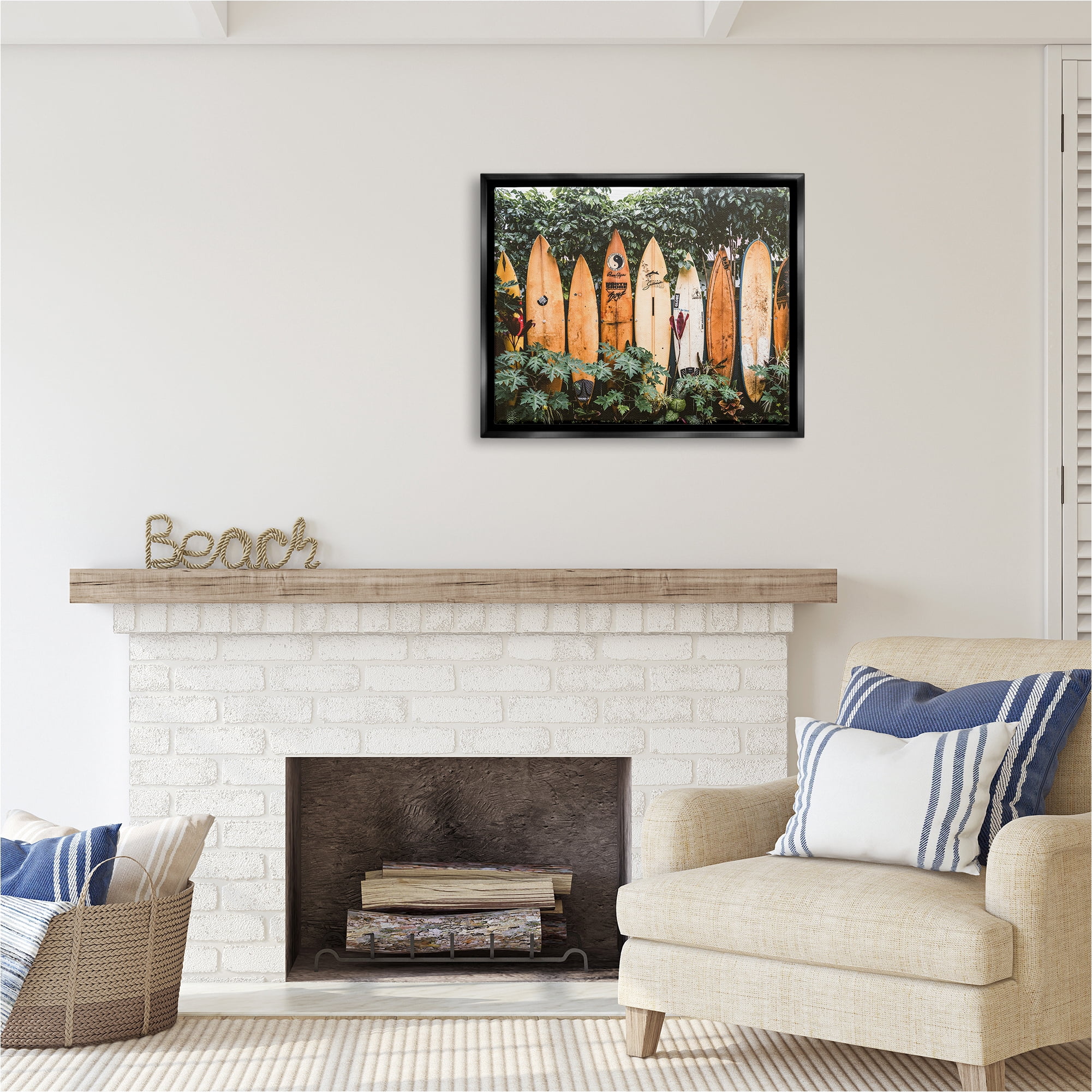 Stupell Industries Surf Boards in Nature Sports Photography Black Floater Framed Canvas Art Print Wall Art, 31 x 25