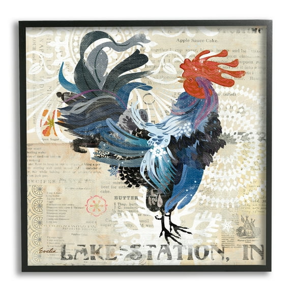 Stupell Retro Rooster Farmhouse Kitchen Animals & Insects Painting Black Framed Art Print Wall Art