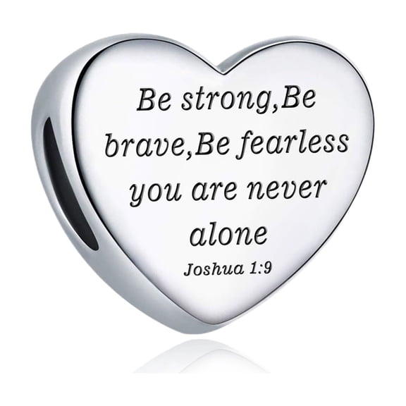 ROSIANNA 925 Sterling Silver Charm for Bracelets Christian Bible Qutoes Heart Charm Women Bracelet Charm, Joshua 1:9