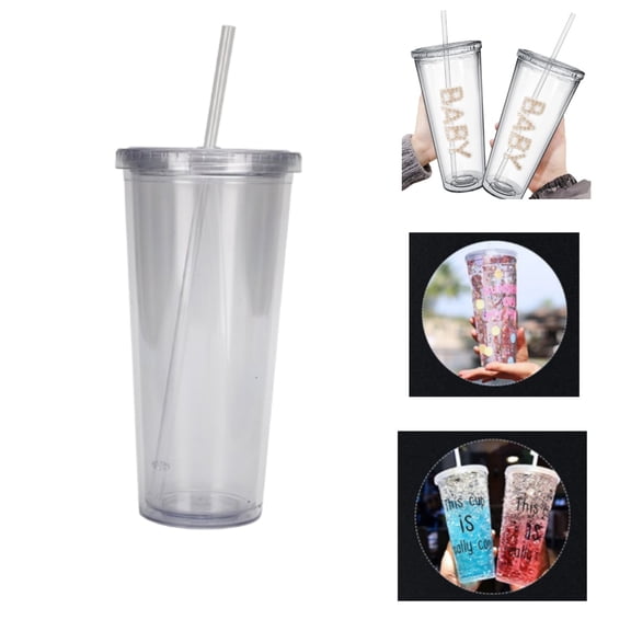 Tumbler with Lid and Straw, 16 Oz Reusable Double Wall Cups for Ice Coffee, Clear Travel Tumblers for Birthdays Holiday Gifts, Available to DIY Tumble, 1Pcs, Clear