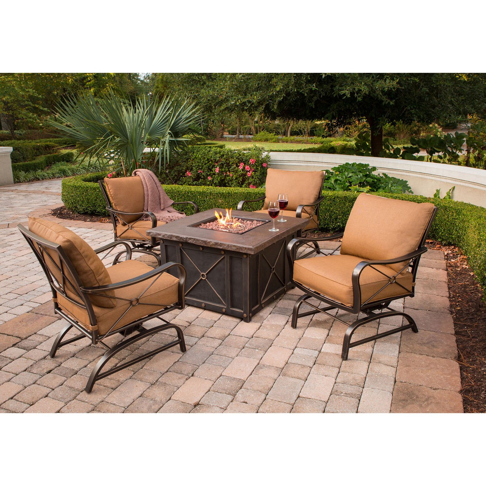 Hanover Outdoor Summer Nights Aluminum 5-Piece Lounge Set with DuraStone Firepit Table,... by Hanover Outdoor