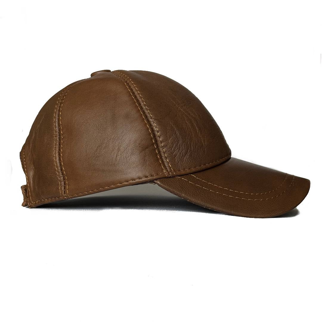 Genuine Real Lambskin Leather Unisex Baseball Cap - 100% Sheepskin Adjustable (Brown)