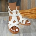 thumbnail image 5 of LOVZFMLL Sandals for Women Ankle Strap Open Toe Roman Sandals Summer Leather Strappy Dressy Flat Sandals for Casual Beach Walking Travel White 9.5, 5 of 9