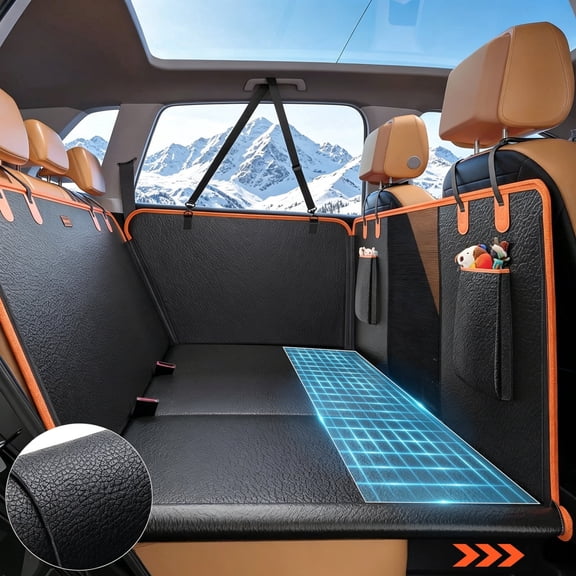 Dog Car Seat Cover for Back Seat, Hard Bottom 400 lbs, Waterproof PU Leather Hammock Bed with Mesh Window & Pockets for Cars, SUVs & Trucks