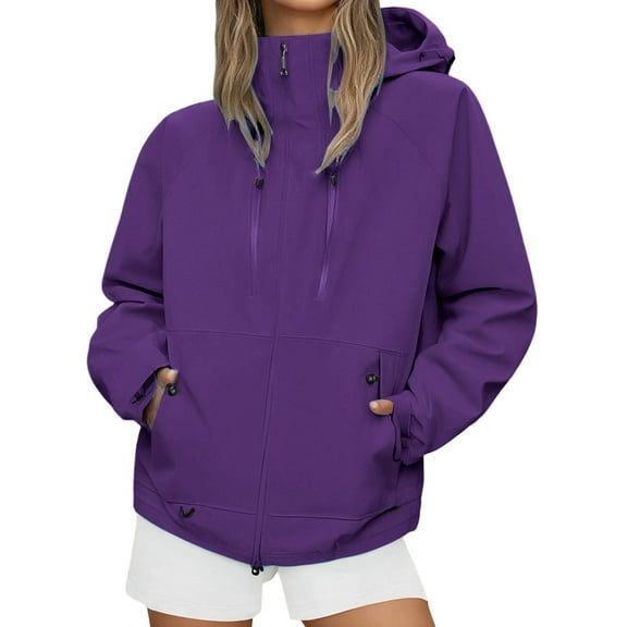 Plus Size Coat for Men and Women Windproof Outdoor Jacket with Hood Thickened Warm Workwear Casual Hiking,Dark Purple,XXL