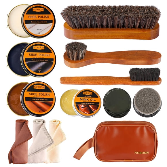 Kit de cuidado de calzado Nuroon, 13 piezas para hombres y mujeres con cepillo de crin