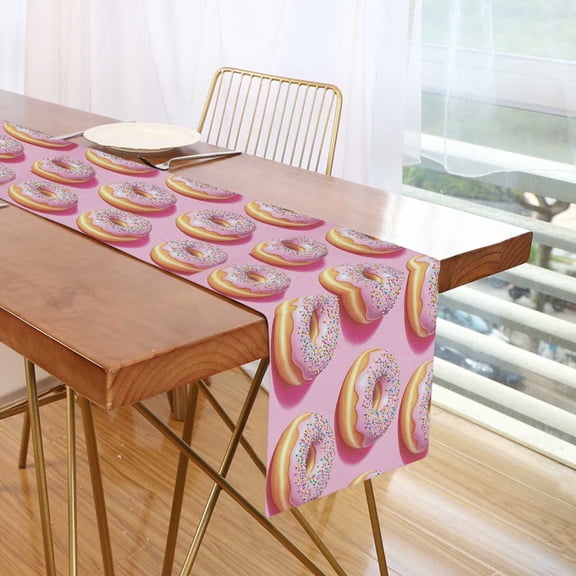 Yayeee Table Runner 70 inches Long for Home Kitchen Rectangle Dining Table Holiday Party Decoration, Light Pink Doughnuts