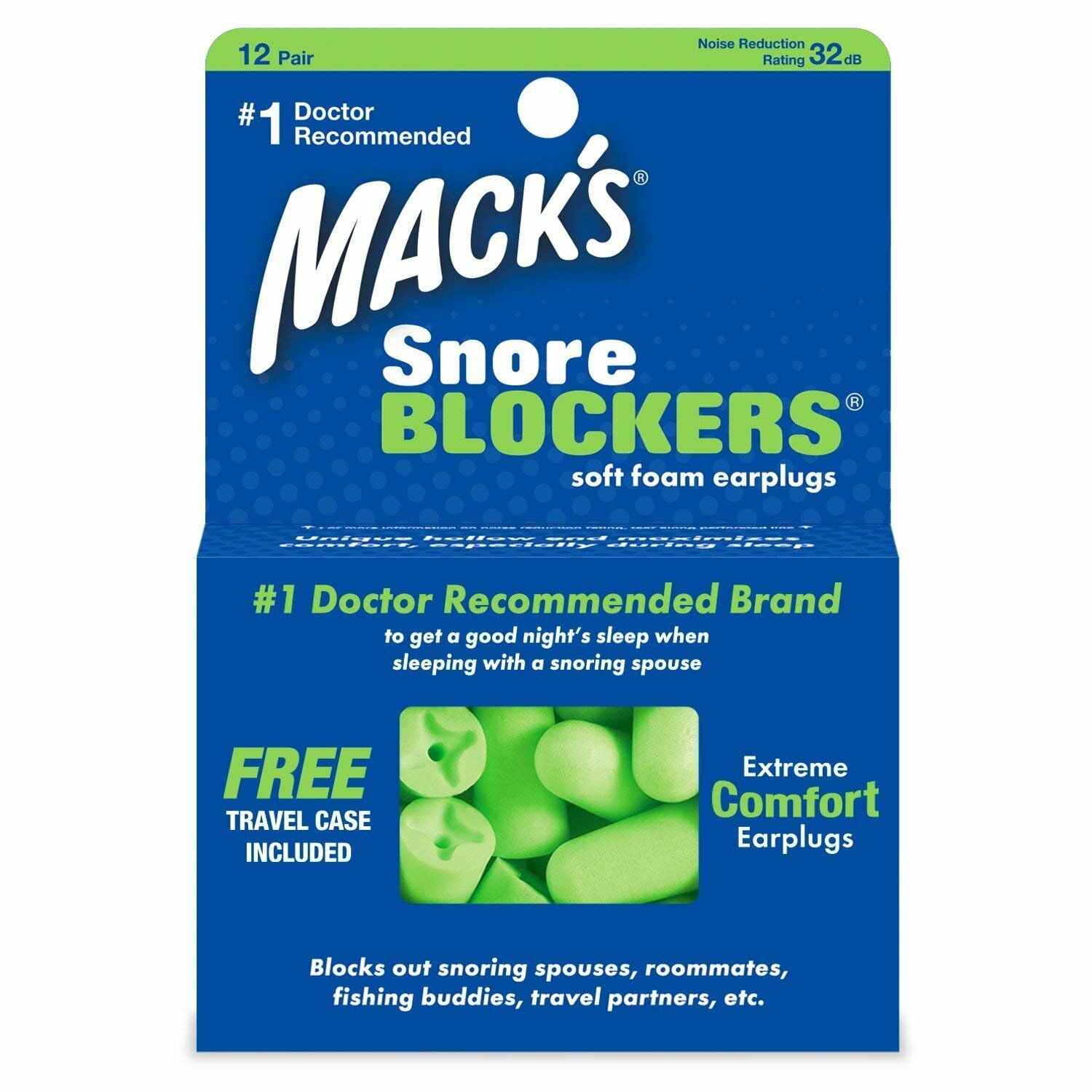 2 Pack Mack's Snore Blockers Soft Foam Earplugs 12 Pairs