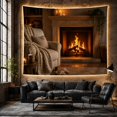 thumbnail image 6 of Stone Fireplace in a Golden Firelit Nook, Peaceful Rustic Style for Book Lovers, Fireside Home Decor, Housewarming Gift, Tapestry Wall Hanging for Bedroom and Living Room, 6 of 7