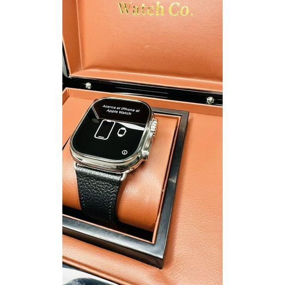 Custom Diamond Polished 49MM iWatch ULTRA with Black Leather Band