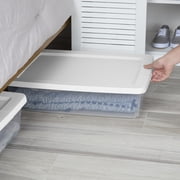 Sterilite 28 Quart Small Storage Bin, Clear Plastic Storage Container with Snap-On Lid, White