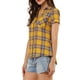 thumbnail image 4 of Camisas de cuadros para mujeres Inspire Chic, con cuello de punta y botones, blusas en color amarillo, 4 of 7