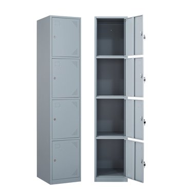 4-Door Metal Locker For Gym, School, Or Office – 71" Tall, Light Gray & Black, 4 Separate Compartments, Ventilated Doors, Individual Locks – Steel Storage Cabinet