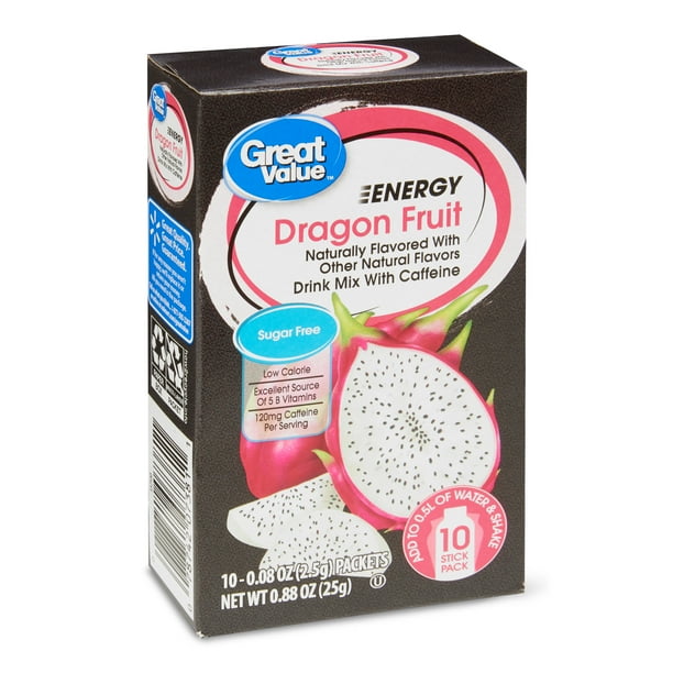 Great Value SugarFree Dragon Fruit Energy Drink Mix, 0.08 Oz, 10 Ct