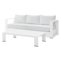 Lounge Sectional Sofa Chair Table Set, White, Aluminum, Metal, Fabric, Modern Contemporary, Outdoor Patio Balcony Cafe Bistro Garden Furniture Hotel Hospitality