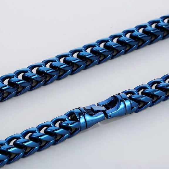 HOOUN Huge 8mm 26inch Blue Stainless Steel Biker Solid Round Wheat Keel Chain Necklace