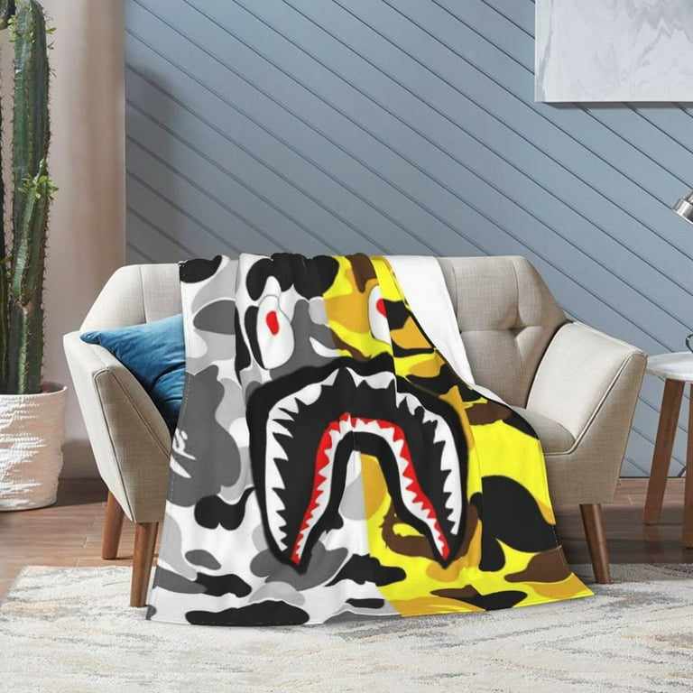 Bape Camo Shark Blanket Soft Warm Flannel Air Conditioning Blanket Throw Blankets For Bed Couch Sofa Bedroom Living Room All Season 80