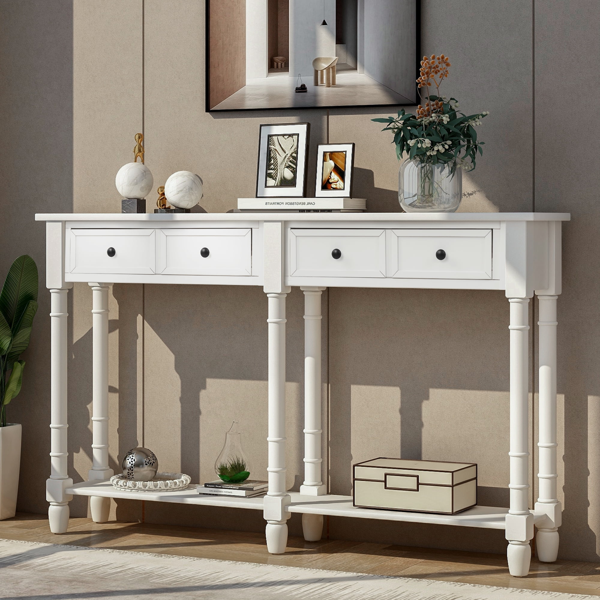 Parsons Console Table with 2 Drawers, 58'' x 11'' x 34'' Classic Solid